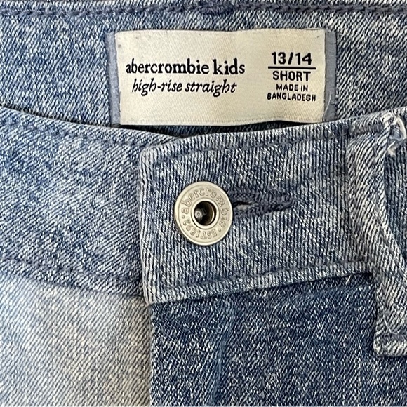 Abercrombie Girls High Rise Straight Colorblock Blue Denim Jeans Size 13 / 14 - Picture 6 of 11